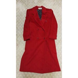 Vintage Petite La Vogue Coat Red Wool Double Breasted Long Jacket Size M 8P 10P